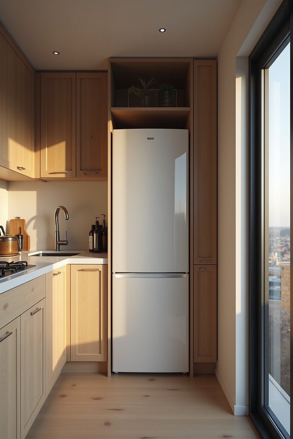 freistehender kuehlschrank in kueche integrieren outline 6