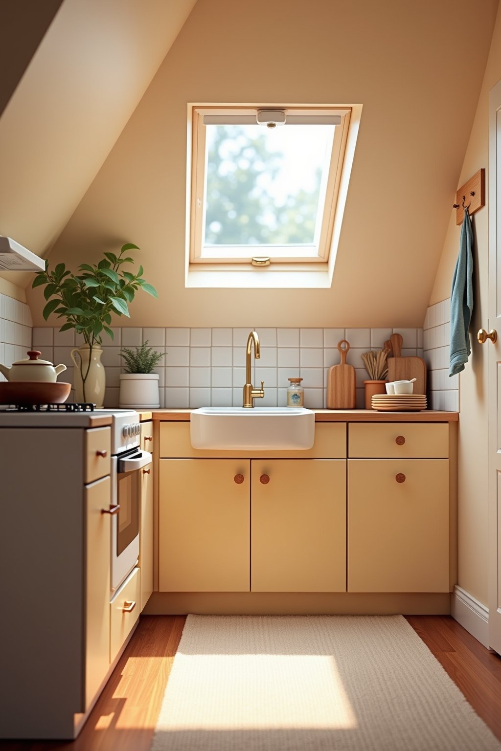 Licht und Farbe in der kleinen Küche mit Dachschräge