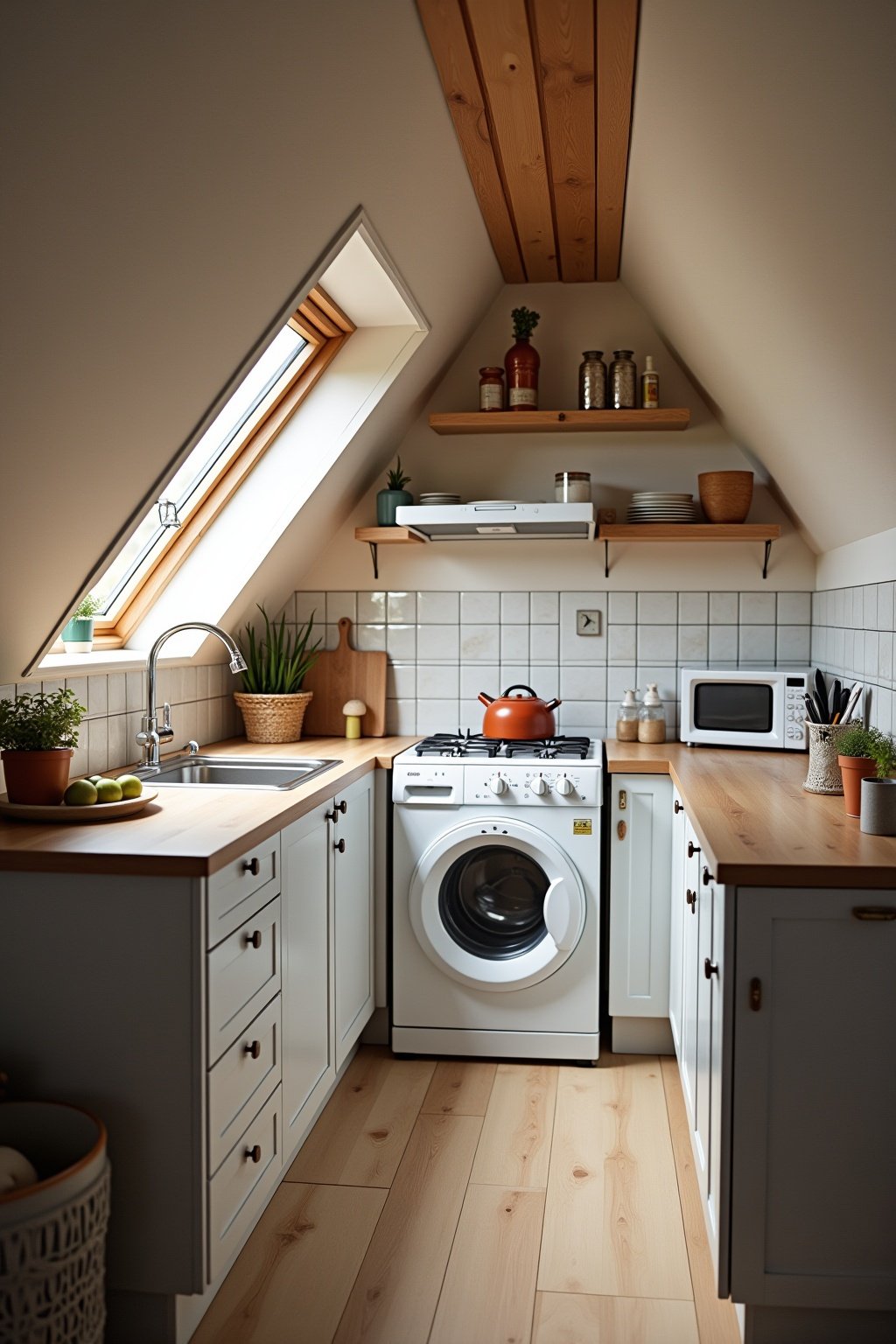 Mini-Küche Dachschräge Stauraum