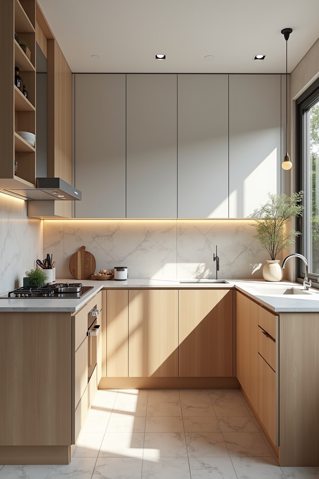 Farben und Materialien für die L-Küche kombinieren